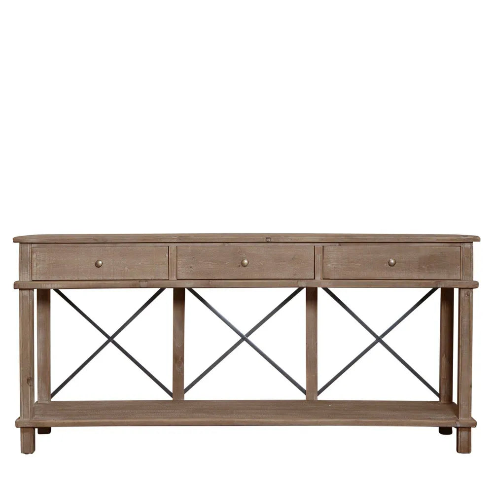 TIMBER CONSOLE 3 DRAWER METAL CROSS (pre order)