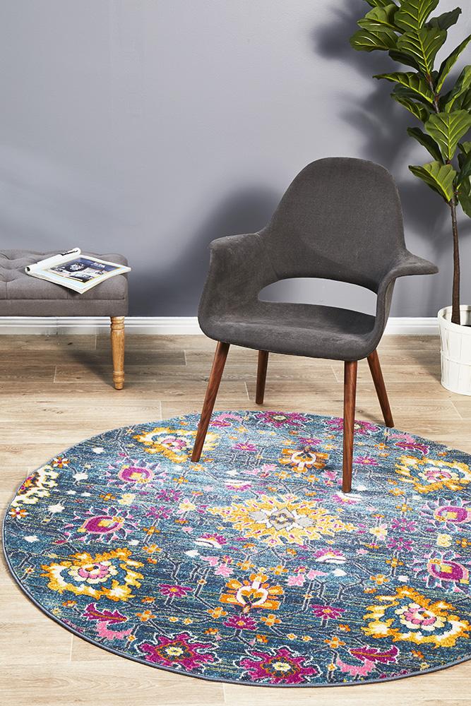 Babylon 210 Blue  Round Rug