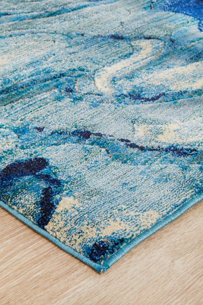 Dreamscape Waves Modern Indigo Runner Rug