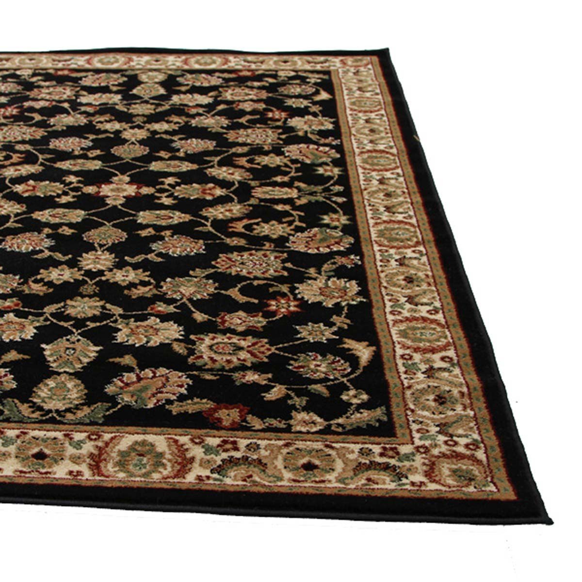 Istanbul Collection Traditional Floral Pattern Black Rug