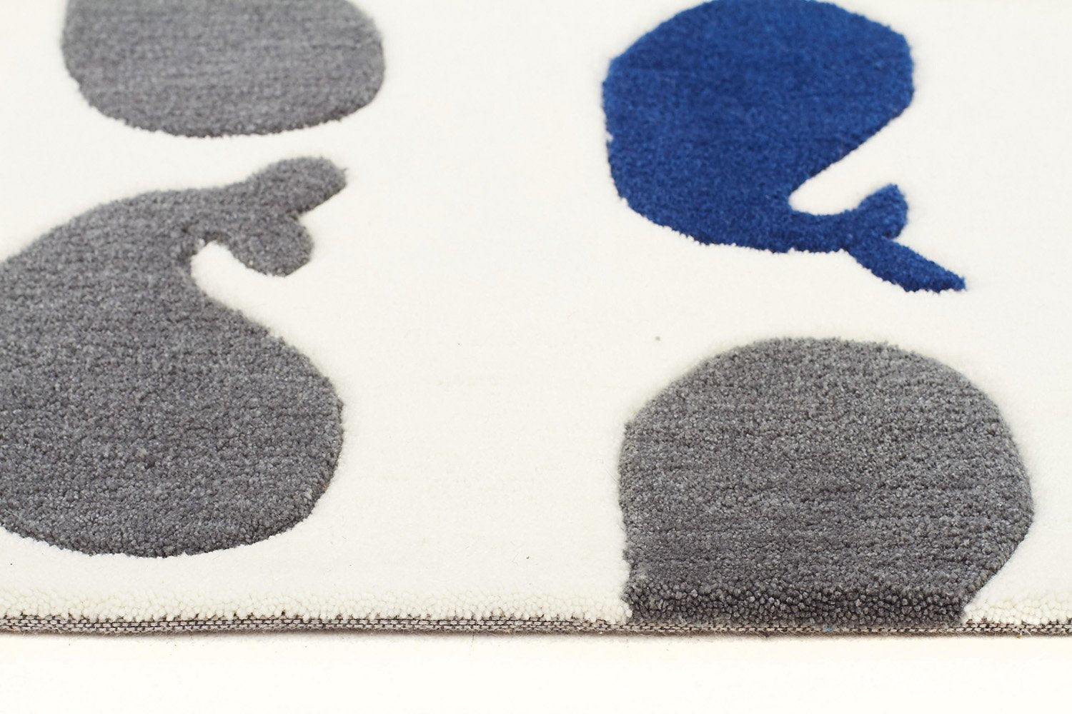 Super Cute Whales Rug White Grey Navy