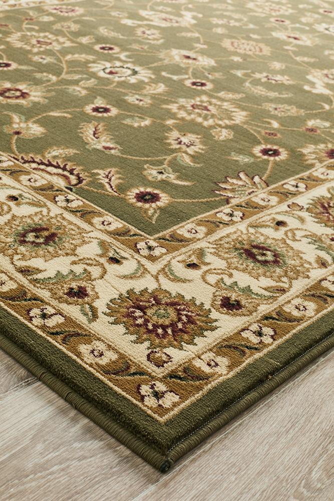 Sydney Collection Classic Rug Green With Ivory Border