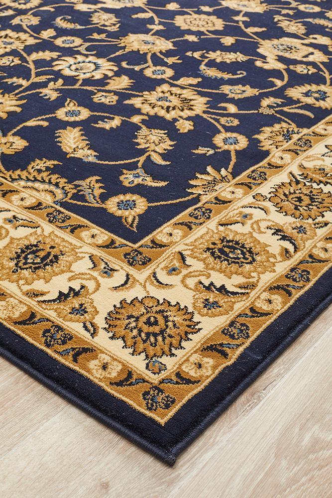 Sydney Collection Classic Rug Blue With Ivory Border