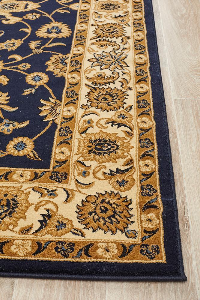 Sydney Collection Classic Rug Blue With Ivory Border