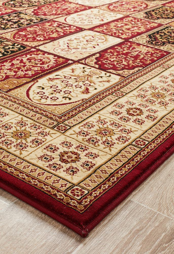 Sydney Collection Traditional Panel Pattern Rug Burgundy