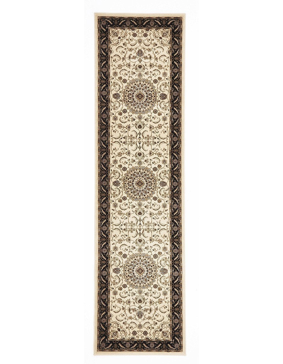 Sydney Medallion Runner Ivory With Black Border Runner Rug