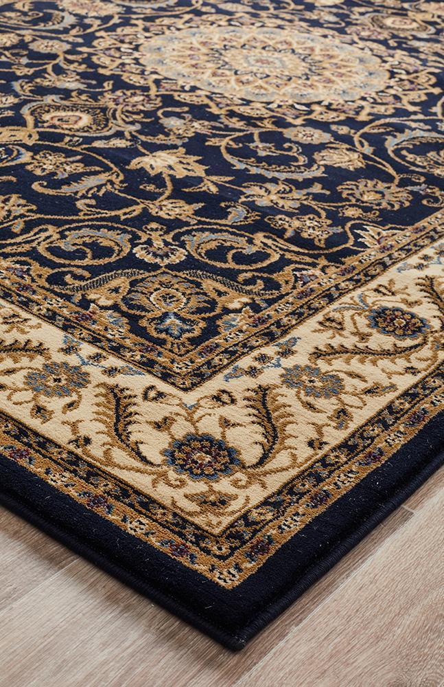 Sydney Collection Medallion Rug Blue With Ivory Border